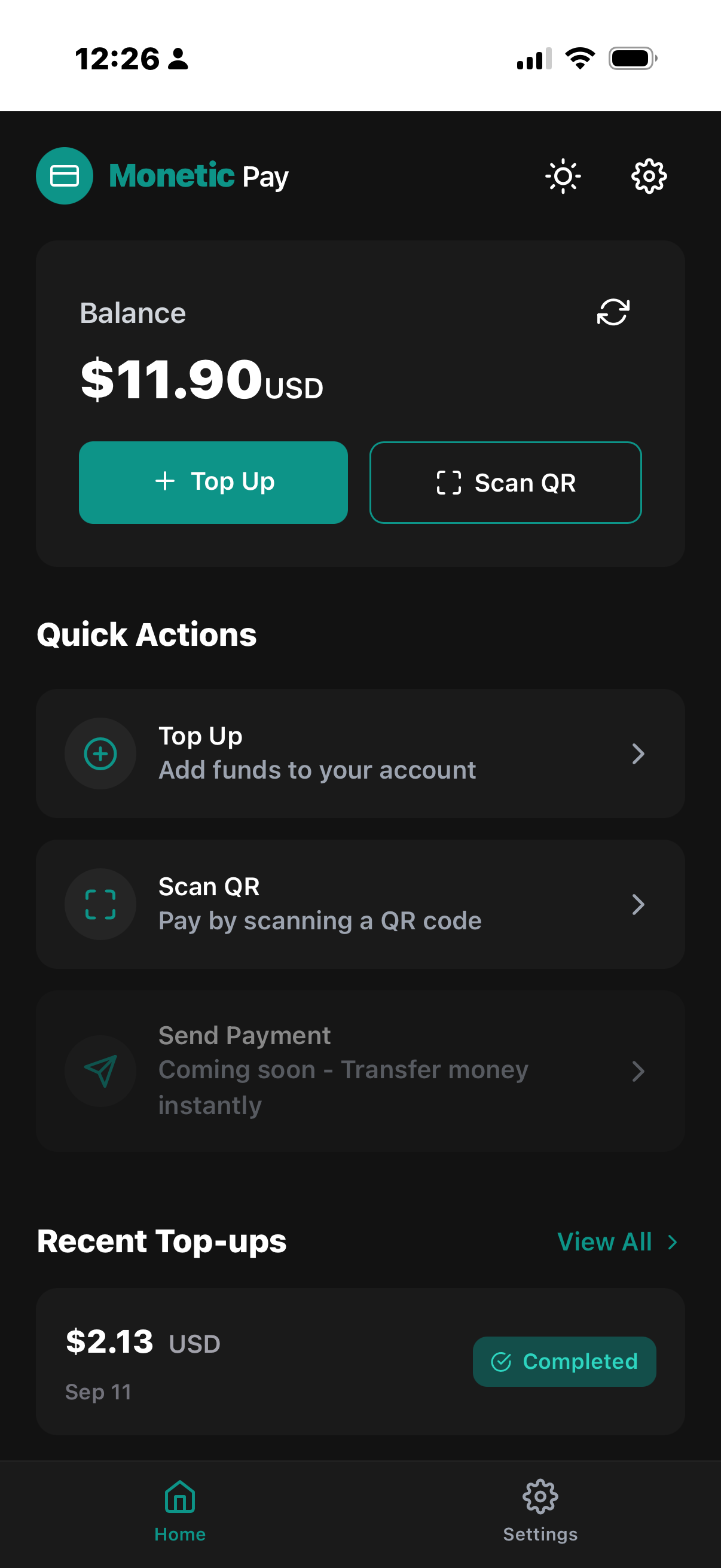 Monetic Pay home with Scan QR