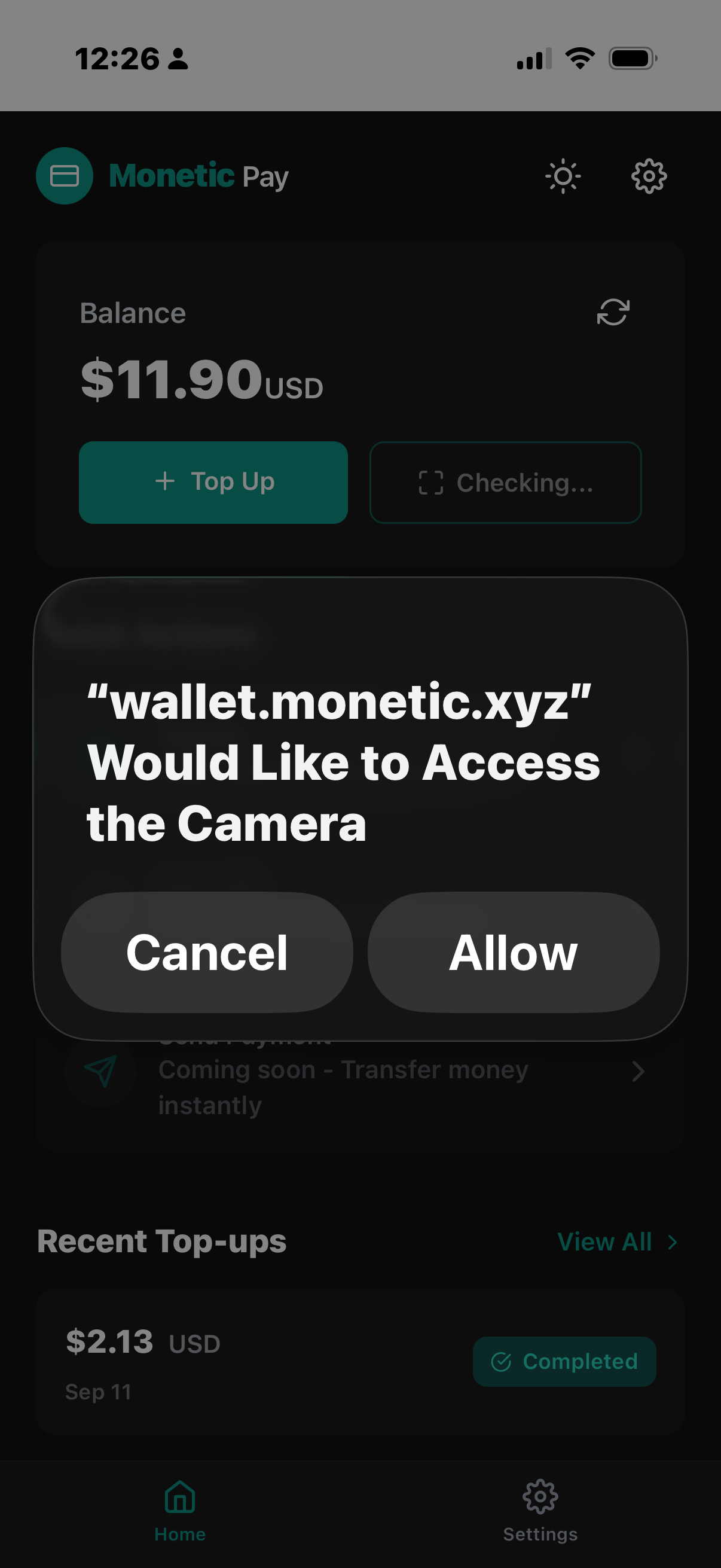 Allow camera access prompt