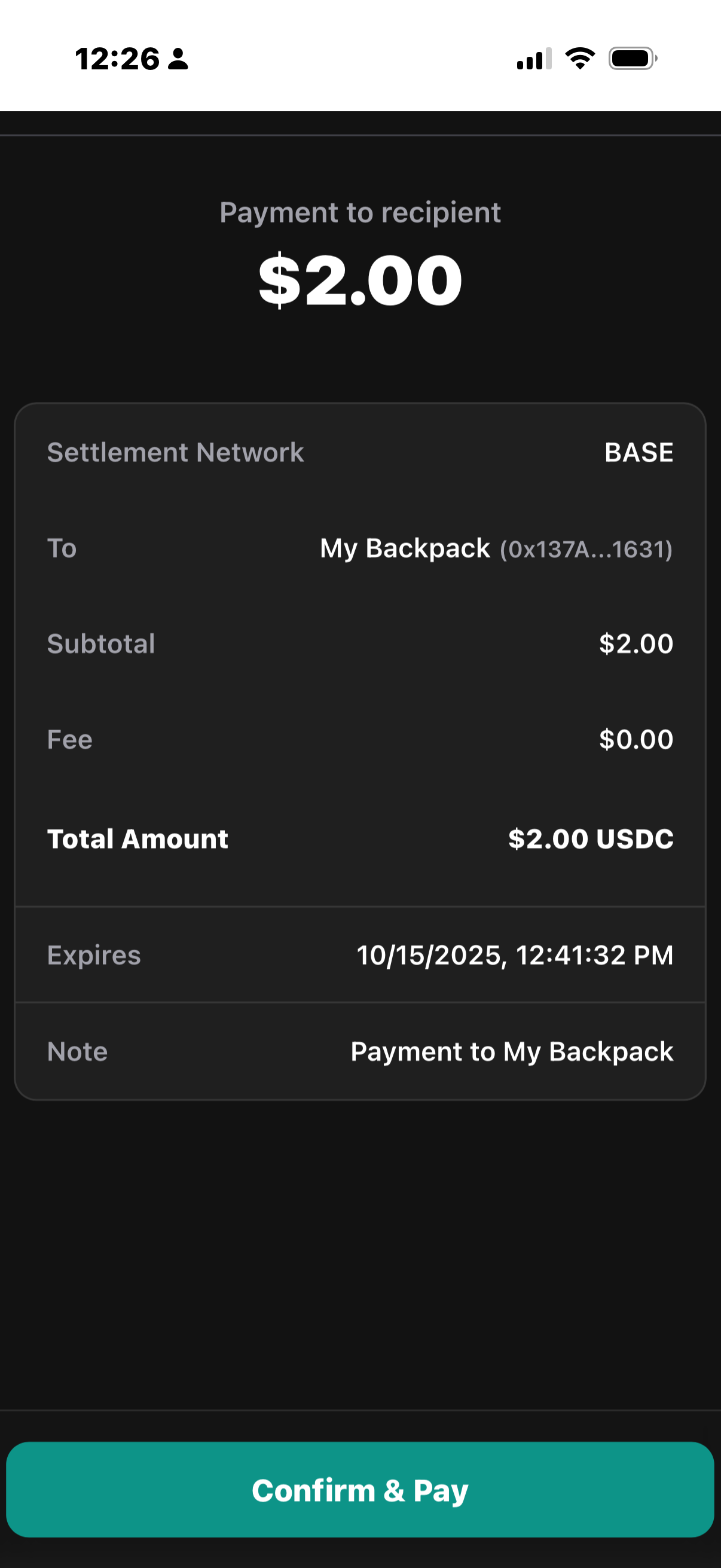 Confirm & Pay screen