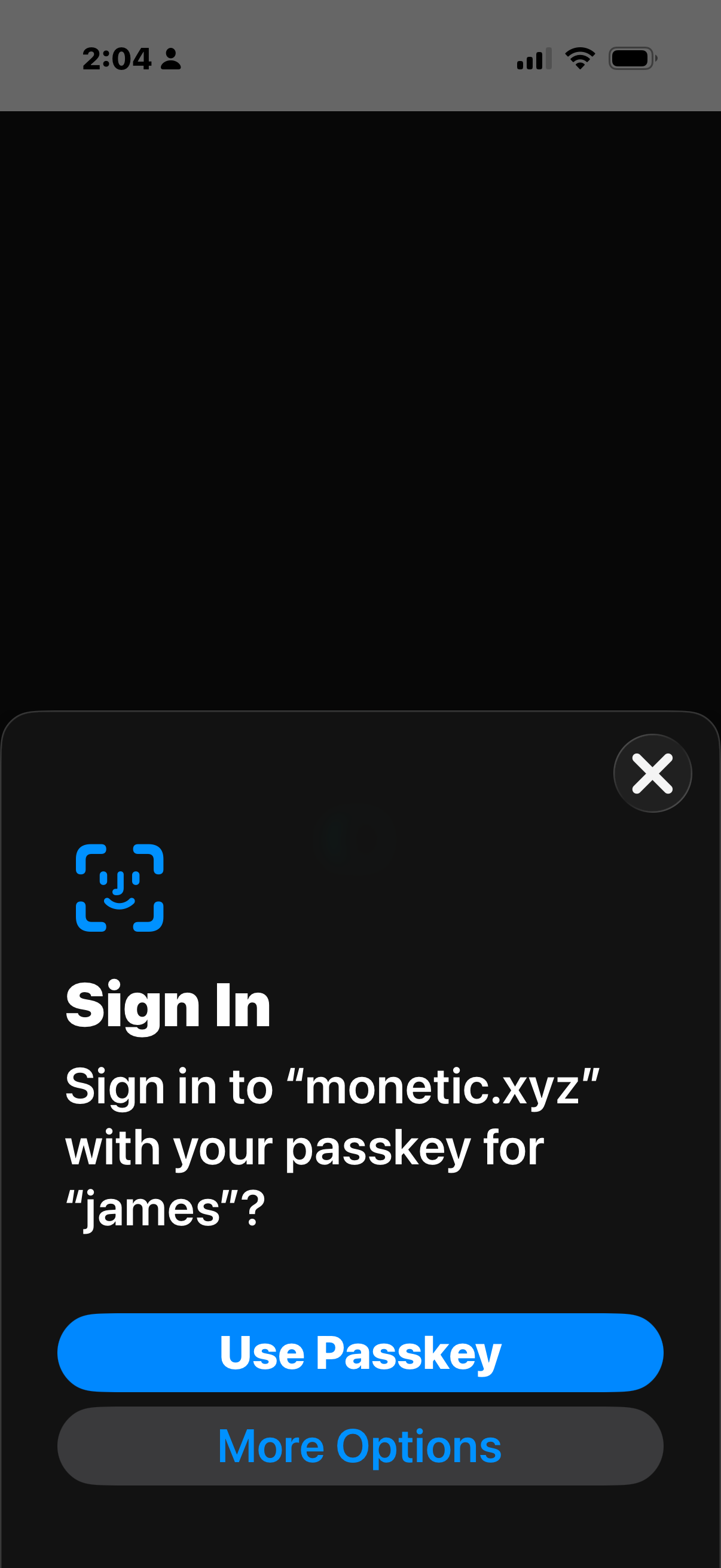 iOS passkey prompt